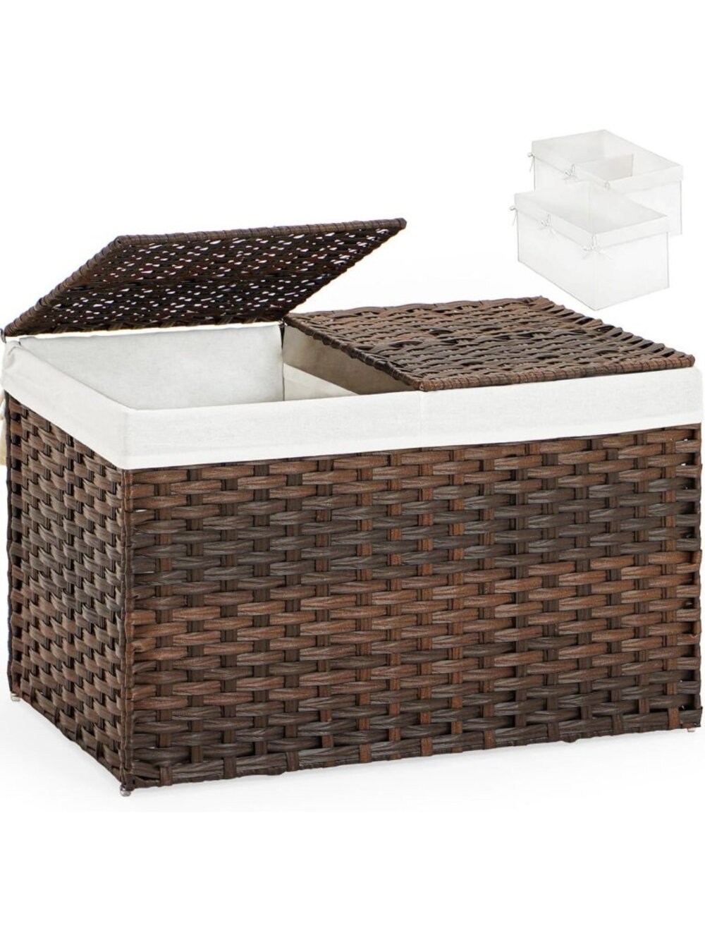 Stylish Wicker Storage Basket with Lid, 160L Organizer for Home & Office